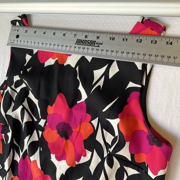 Dressbarn Women Dress 10 Black Pink Floral Sheath Sleeveless Knee Length - Picture 4 of 9